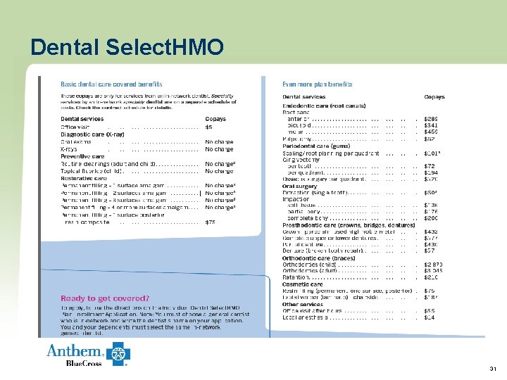 Dental Select. HMO 31 Dental Select. HMO 31