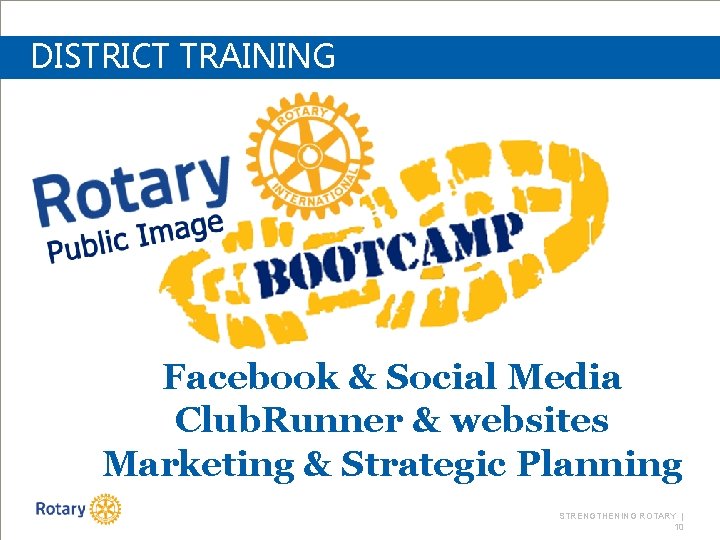 DISTRICT TRAINING Facebook & Social Media Club. Runner & websites Marketing & Strategic Planning