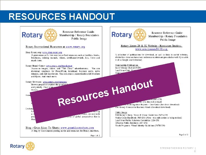 RESOURCES HANDOUT H s e c r u o Res t u o and