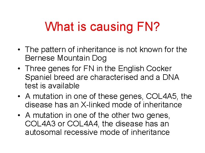 What is causing FN? • The pattern of inheritance is not known for the