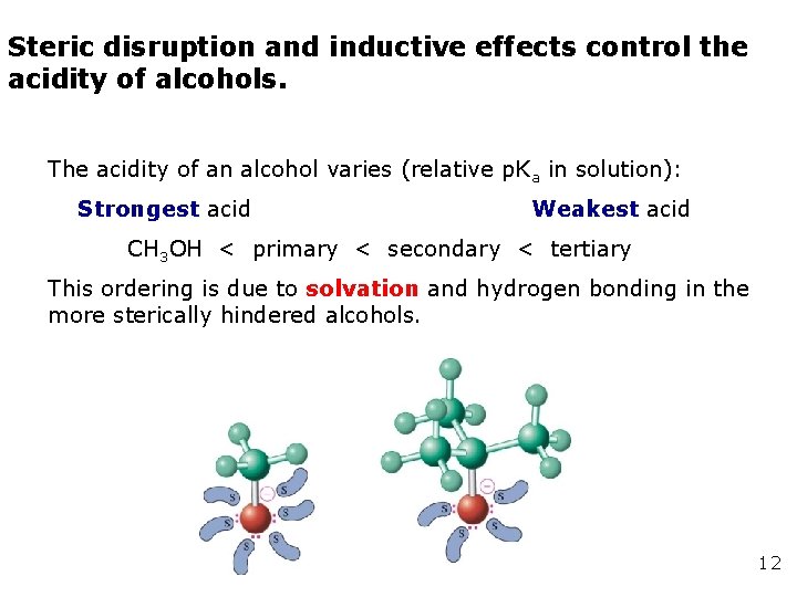 Steric disruption and inductive effects control the acidity of alcohols. The acidity of an