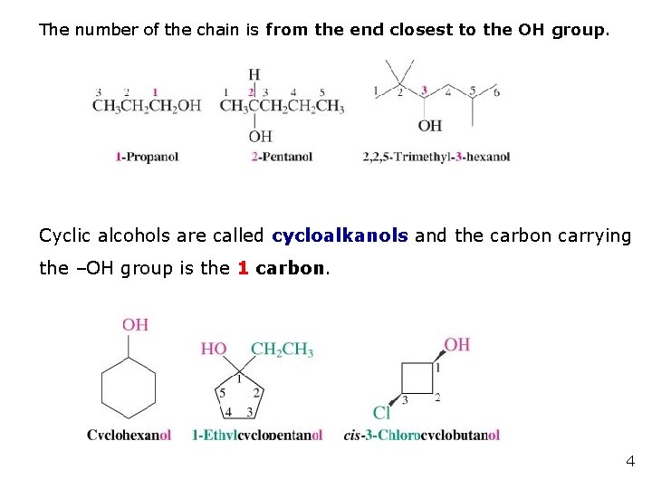 The number of the chain is from the end closest to the OH group.