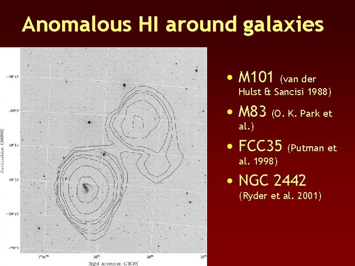 Anomalous HI around galaxies • M 101 (van der Hulst & Sancisi 1988) •