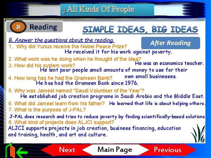 3 All Kinds Of People 3 i Reading B. Answer the questions about the 3 All Kinds Of People 3 i Reading B. Answer the questions about the