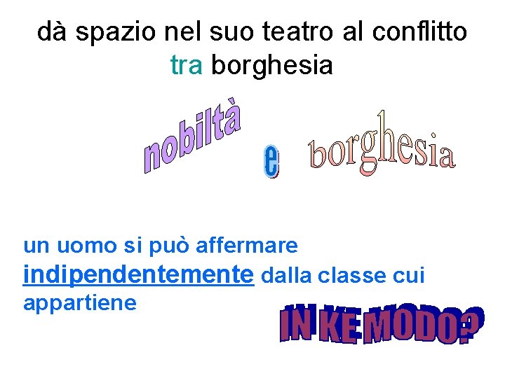 dà spazio nel suo teatro al conflitto tra borghesia un uomo si può affermare