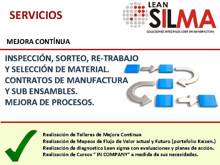SERVICIOS MEJORA CONTÍNUA INSPECCIÓN, SORTEO, RE-TRABAJO Y SELECCIÓN DE MATERIAL. CONTRATOS DE MANUFACTURA Y