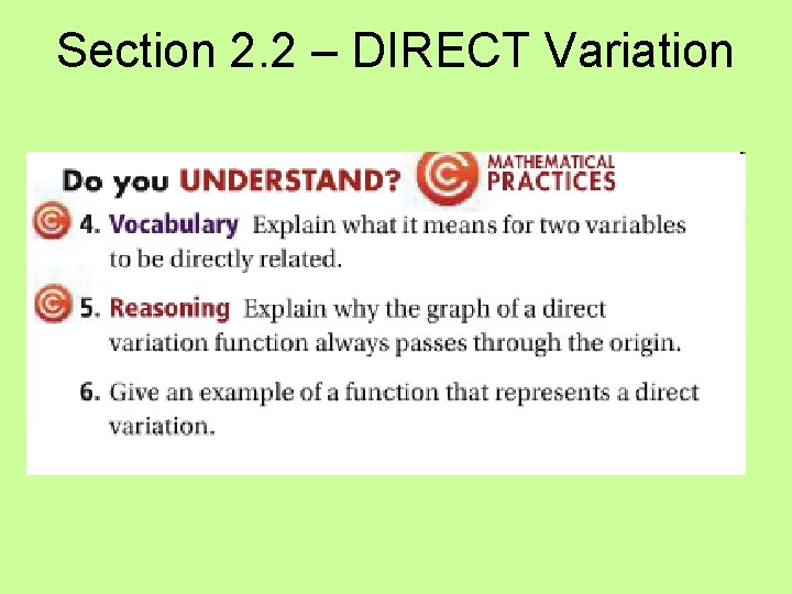 Section 2. 2 – DIRECT Variation 