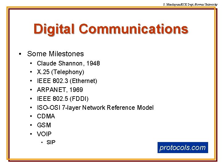 S. Mandayam/ECE Dept. /Rowan University Digital Communications • Some Milestones • • • Claude