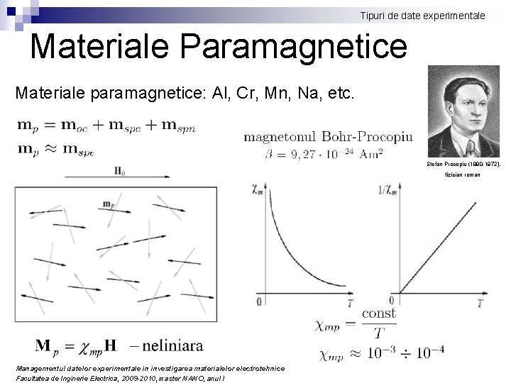 Tipuri de date experimentale Materiale Paramagnetice Materiale paramagnetice: Al, Cr, Mn, Na, etc. Stefan