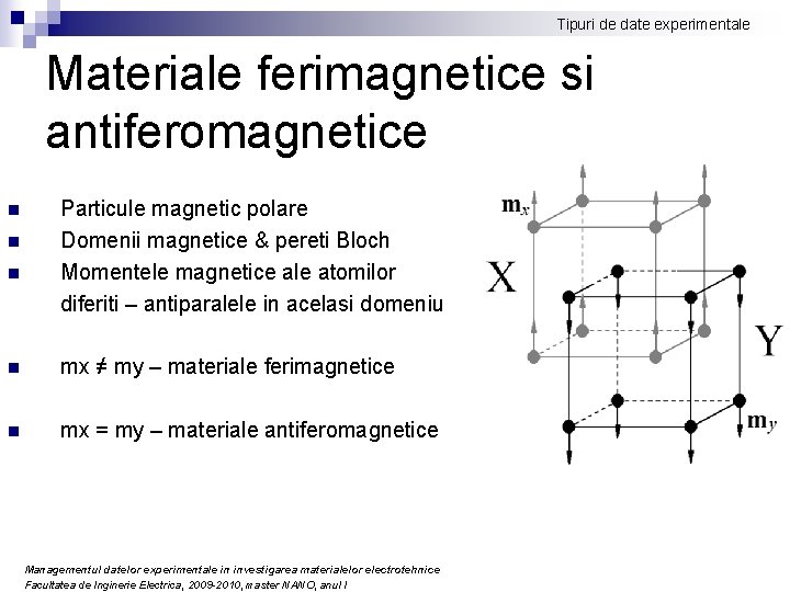 Tipuri de date experimentale Materiale ferimagnetice si antiferomagnetice n n n Particule magnetic polare