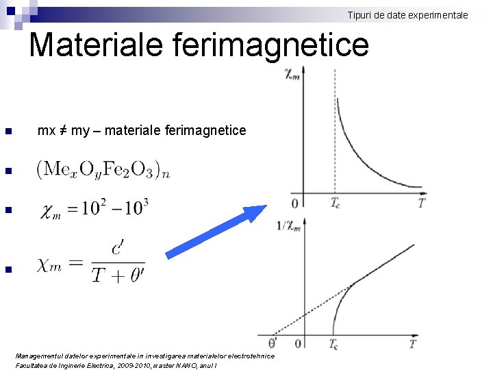 Tipuri de date experimentale Materiale ferimagnetice n mx ≠ my – materiale ferimagnetice n