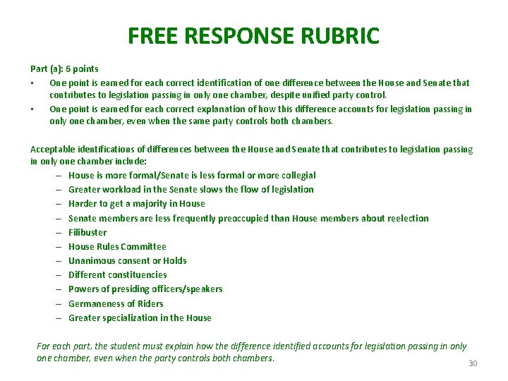 FREE RESPONSE RUBRIC Part (a): 6 points • One point is earned for each