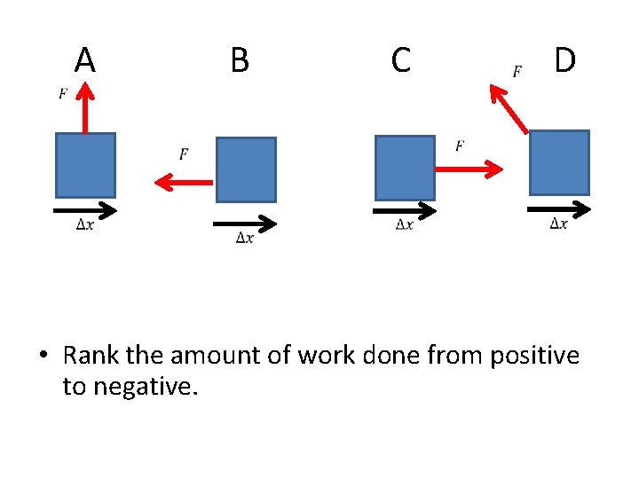  A B C D • Rank the amount of work done from positive