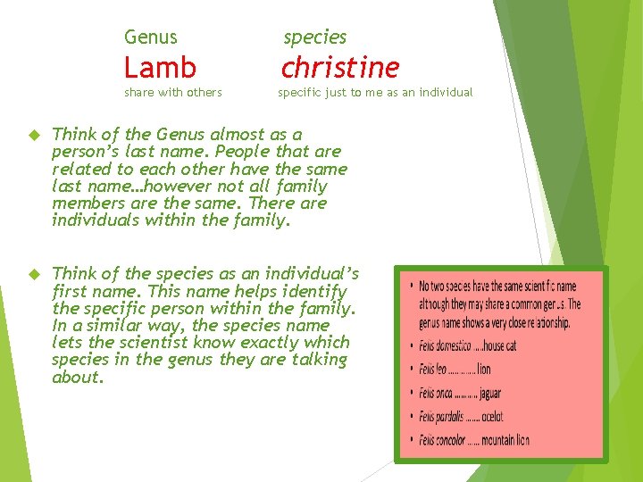 Genus species Lamb christine share with others specific just to me as an individual