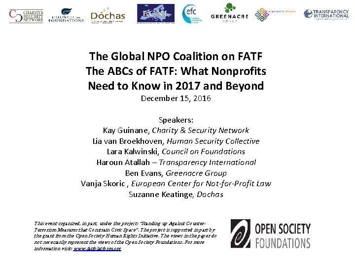 The Global NPO Coalition on FATF The ABCs of FATF: What Nonprofits Need to