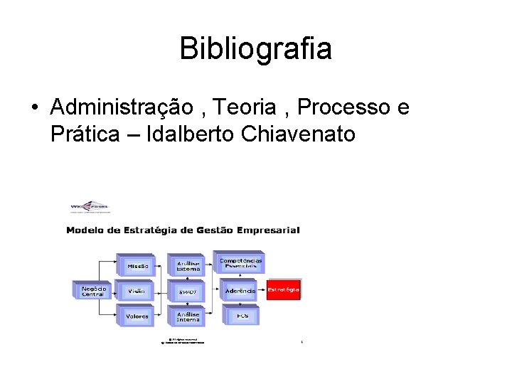 Bibliografia • Administração , Teoria , Processo e Prática – Idalberto Chiavenato 