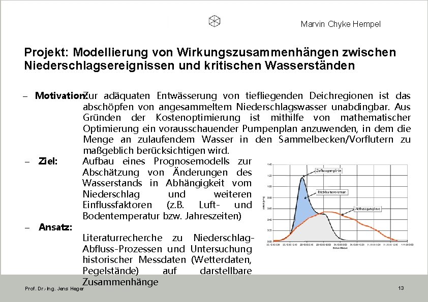 Marvin Chyke Hempel Projekt: Modellierung von Wirkungszusammenhängen zwischen Niederschlagsereignissen und kritischen Wasserständen - Motivation: