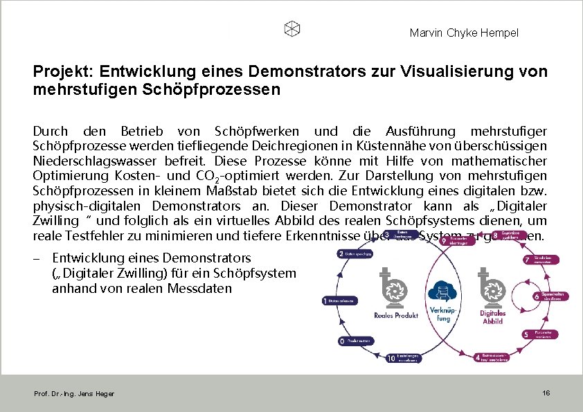 Marvin Chyke Hempel Projekt: Entwicklung eines Demonstrators zur Visualisierung von mehrstufigen Schöpfprozessen Durch den
