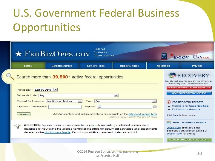 U. S. Government Federal Business Opportunities © 2014 Pearson Education, Inc. publishing as Prentice