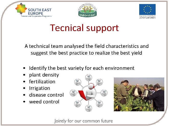 Tecnical support A technical team analysed the field characteristics and suggest the best practice