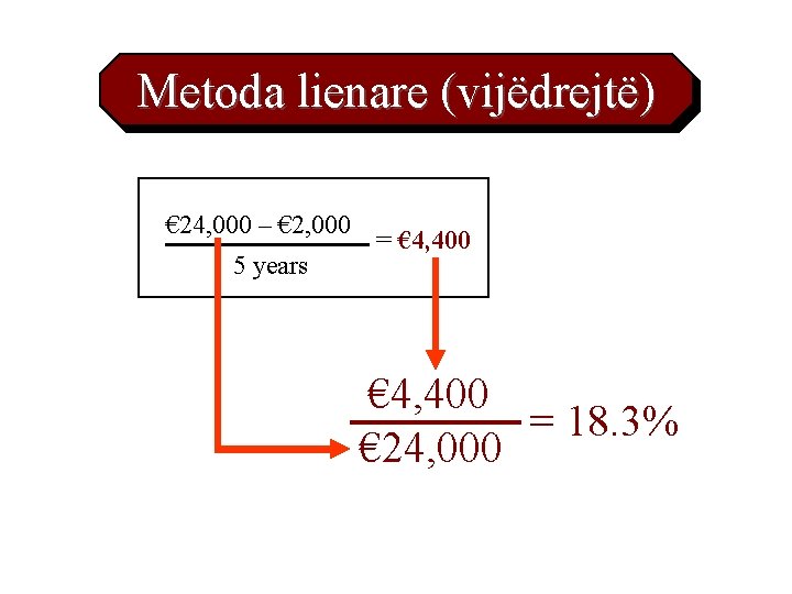 Metoda lienare (vijëdrejtë) € 24, 000 – € 2, 000 5 years = €