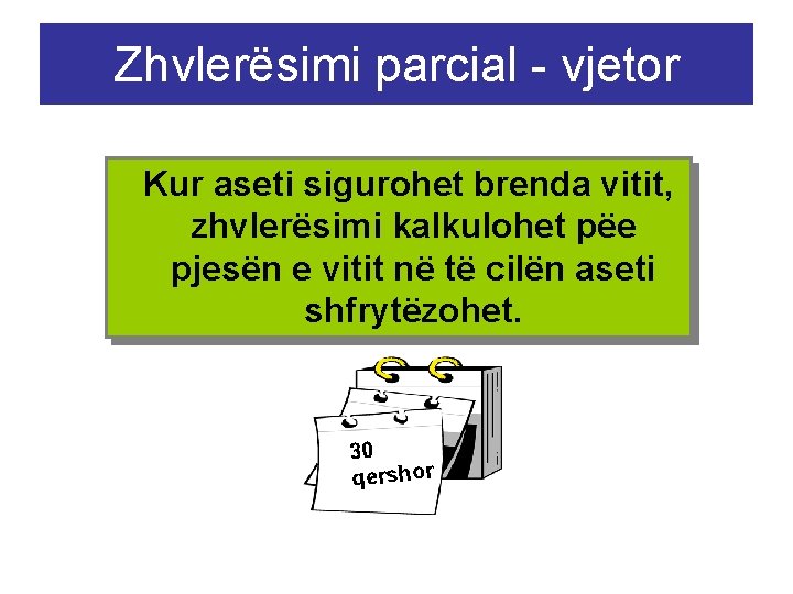 Zhvlerësimi parcial - vjetor Kur aseti sigurohet brenda vitit, zhvlerësimi kalkulohet pëe pjesën e