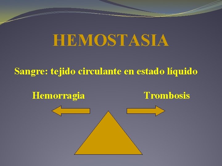 HEMOSTASIA Sangre: tejido circulante en estado líquido Hemorragia Trombosis HEMOSTASIA Sangre: tejido circulante en estado líquido Hemorragia Trombosis