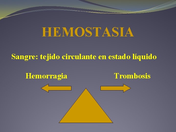 HEMOSTASIA Sangre: tejido circulante en estado líquido Hemorragia Trombosis 