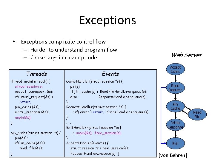 Exceptions • Exceptions complicate control flow – Harder to understand program flow – Cause