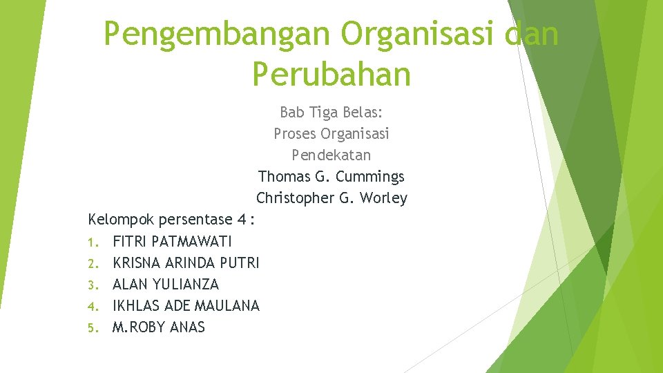 Pengembangan Organisasi dan Perubahan Bab Tiga Belas: Proses Organisasi Pendekatan Thomas G. Cummings Christopher