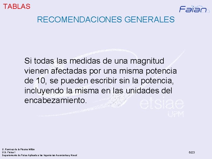 TABLAS RECOMENDACIONES GENERALES Si todas las medidas de una magnitud vienen afectadas por una