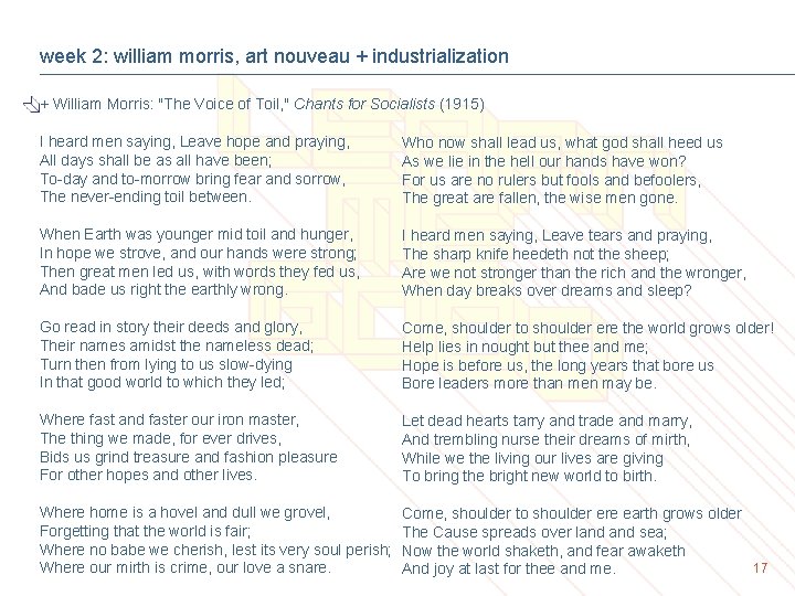 week 2: william morris, art nouveau + industrialization + William Morris: "The Voice of