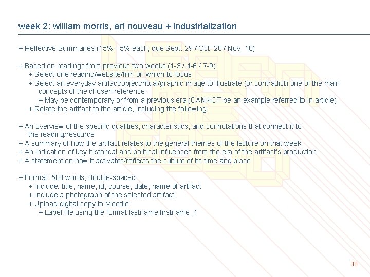 week 2: william morris, art nouveau + industrialization + Reflective Summaries (15% - 5%