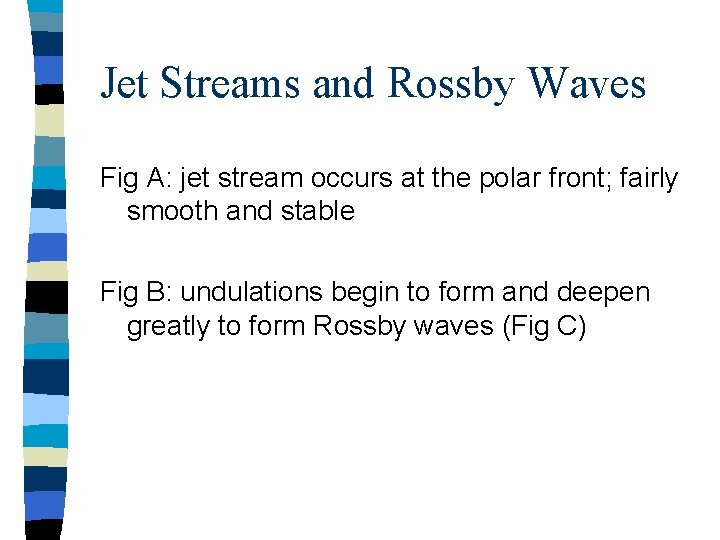 Jet Streams and Rossby Waves Fig A: jet stream occurs at the polar front;