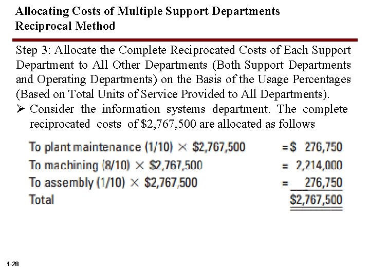 Allocating Costs of Multiple Support Departments Reciprocal Method Step 3: Allocate the Complete Reciprocated
