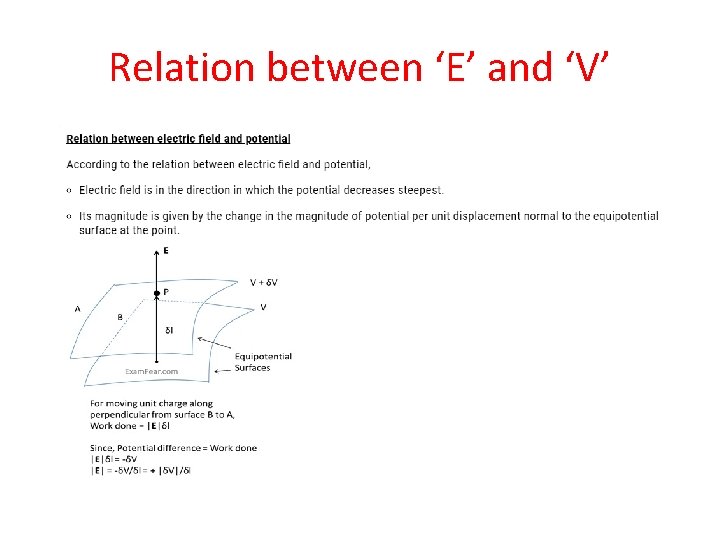Relation between ‘E’ and ‘V’ 