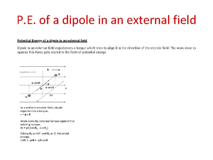 P. E. of a dipole in an external field 