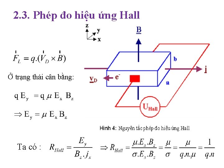 2. 3. Phép đo hiệu ứng Hall Ở trạng thái cân bằng: Ta có
