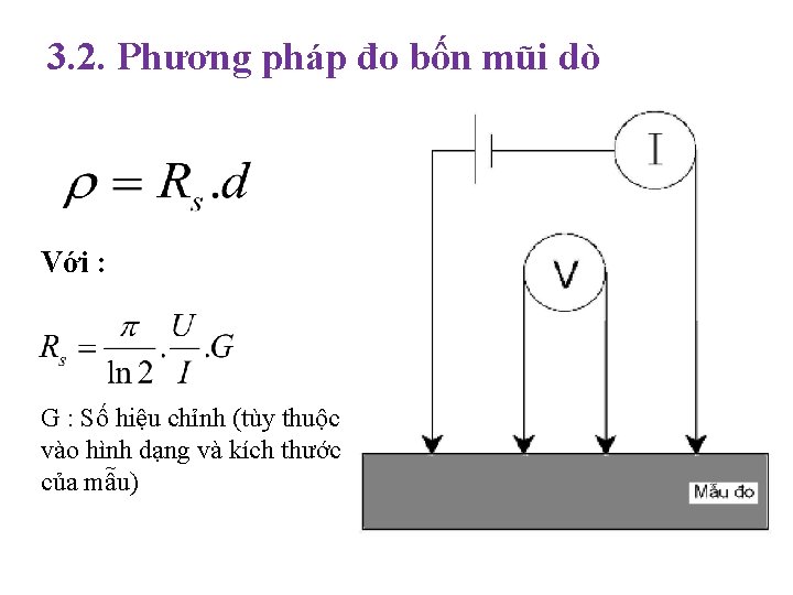 3. 2. Phương pháp đo bốn mũi dò Với : G : Số hiệu