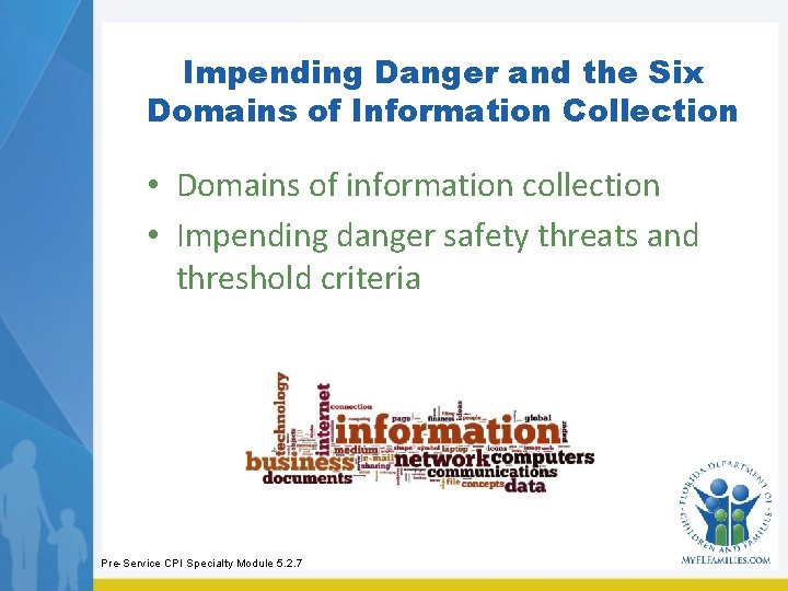 Impending Danger and the Six Domains of Information Collection • Domains of information collection