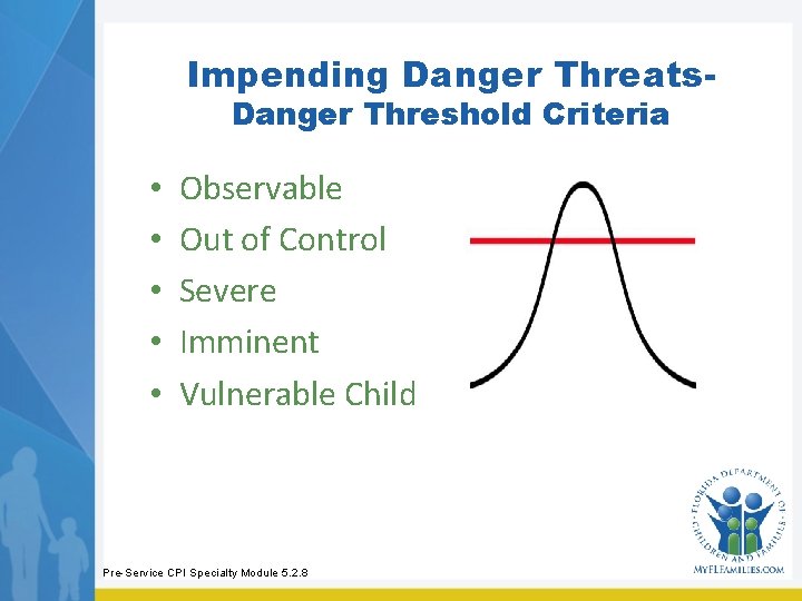 Impending Danger Threats. Danger Threshold Criteria • • • Observable Out of Control Severe