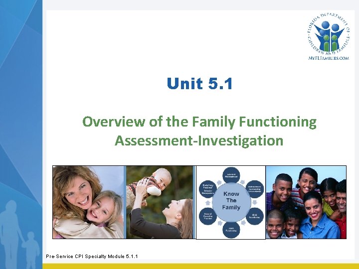 Unit 5. 1 Overview of the Family Functioning Assessment-Investigation Pre-Service CPI Specialty Module 5.