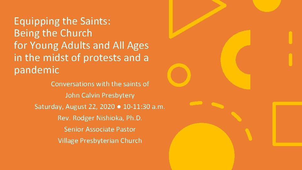 Equipping the Saints: Being the Church for Young Adults and All Ages in the