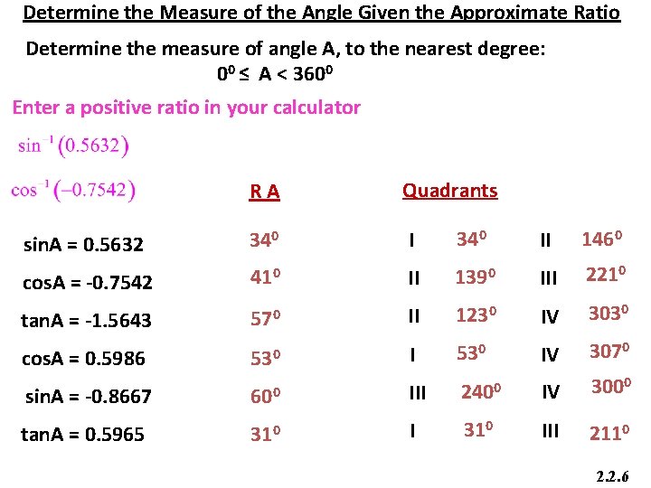 Determine the Measure of the Angle Given the Approximate Ratio Determine the measure of