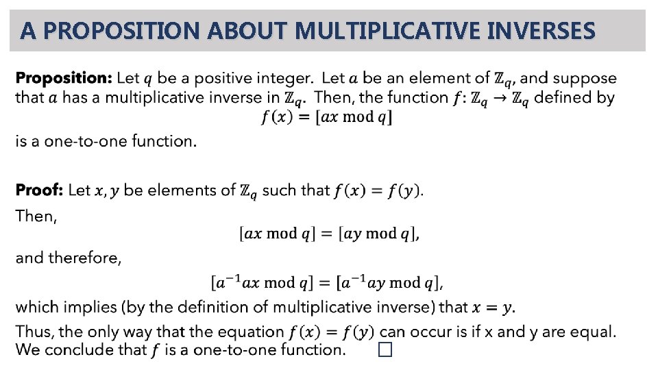 A PROPOSITION ABOUT MULTIPLICATIVE INVERSES • 