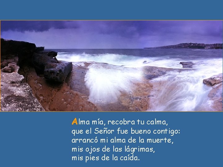 Alma mía, recobra tu calma, que el Señor fue bueno contigo: arrancó mi alma