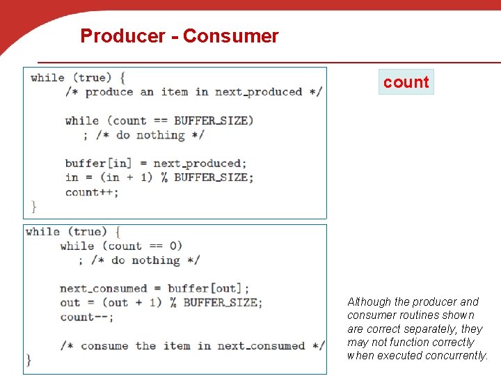 Producer - Consumer count Although the producer and consumer routines shown are correct separately,