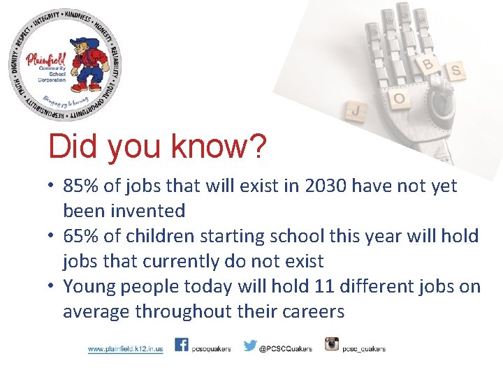 Did you know? • 85% of jobs that will exist in 2030 have not