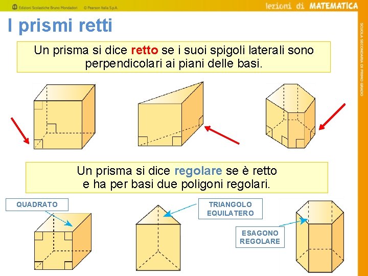 I prismi retti Un prisma si dice retto se i suoi spigoli laterali sono