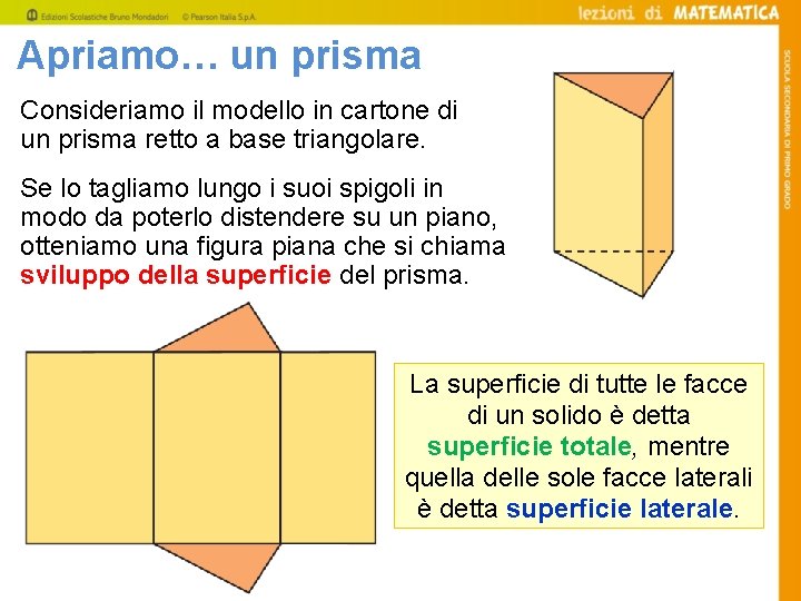 Apriamo… un prisma Consideriamo il modello in cartone di un prisma retto a base